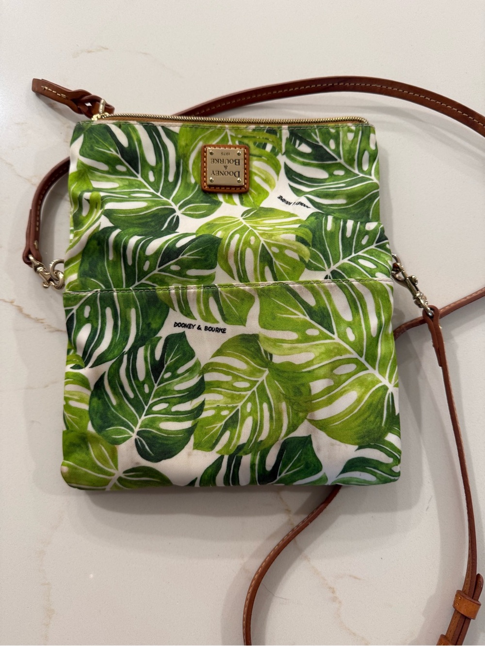 Dooney & Bourke Green Tropical Leaf Crossbody with Tan Strap - Picture 7 of 8